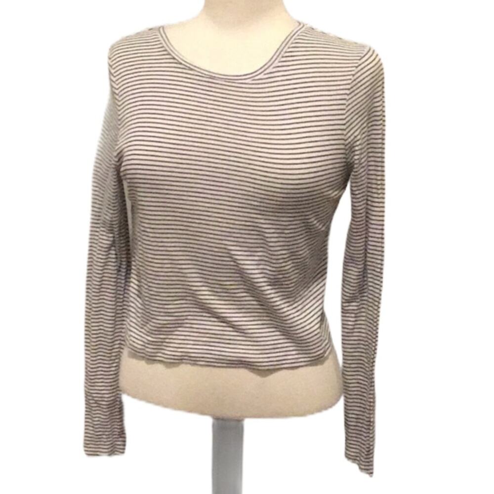 Long Sleeve Stripe Top Black White Small - Picture 2 of 3